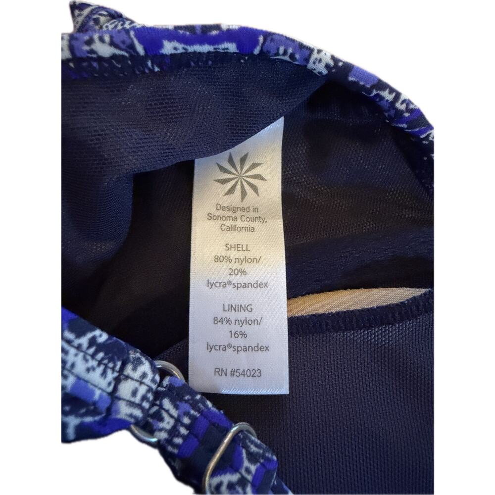 Athleta Bikini Top Womens Size M Blue Geometric High Neck Racerback Swim - Picture 3 of 5